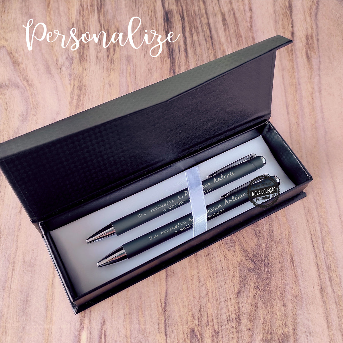 caneta e lapiseira com caixa oferta para professores
