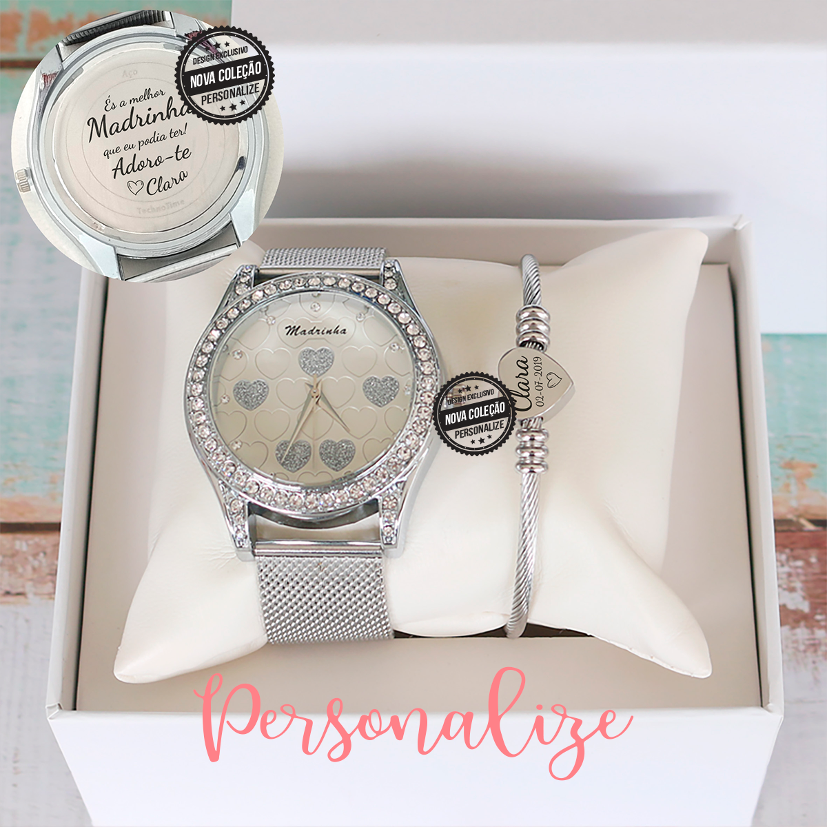 Relógio madrinha e/ou pulseira escrava coração