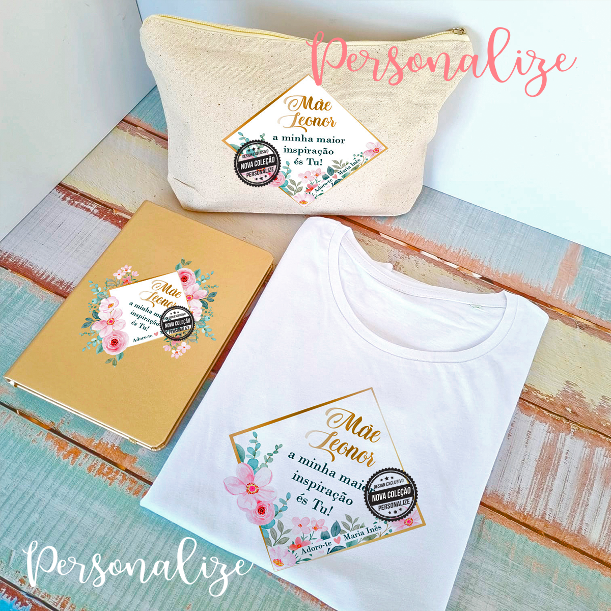 Novidade! Em conjunto ou em separado este é uma coleção irresistível. Faca o seu conjunto e surpreenda, porque amor de mãe é para a vida toda! Personalize com a frase que desejar. As peças compradas em conjunto terão a mesma frase. T-shirt disponível do S ao XXL. REF: MAE487 Material Bolsa de linho. Caderno metalizado 80 folhas, T-shirt branca