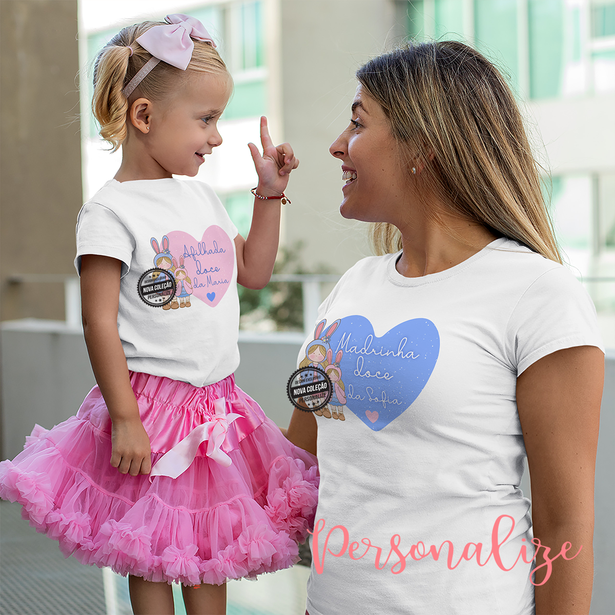 T-shirt 100% algodão " Madrinha/Afilhada mais doce"