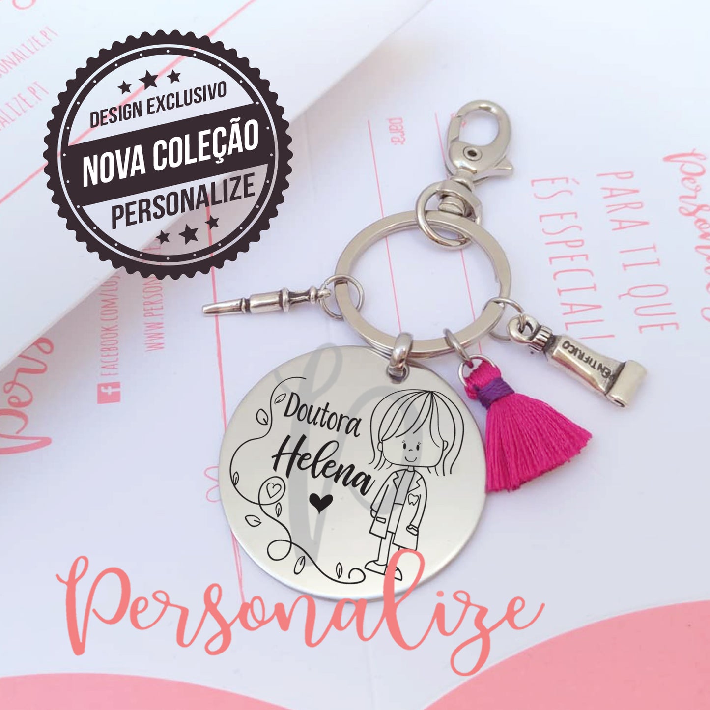Porta chaves aço inox " Doutora …." Personalize