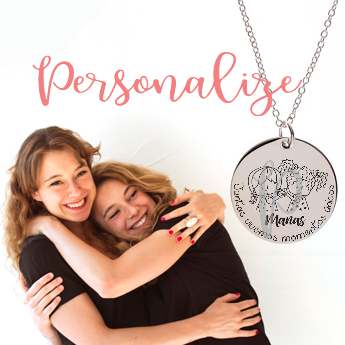 Fio e medalha aço inox " Manas juntas vivemos momentos únicos" Personalize