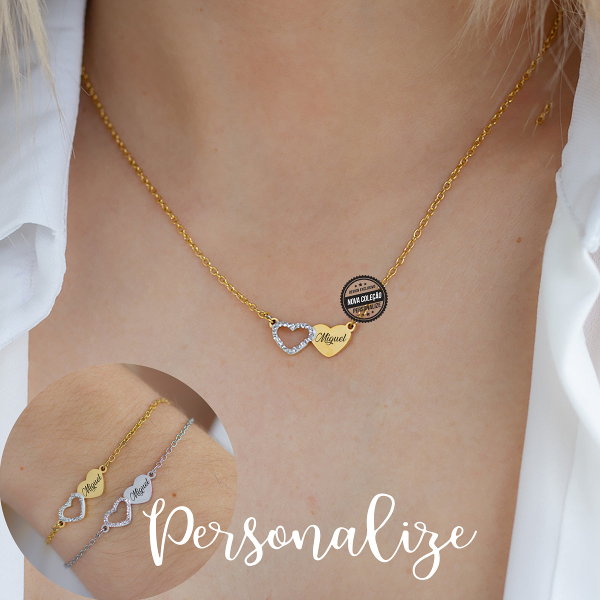 Fio e/ou pulseira corações "nome"