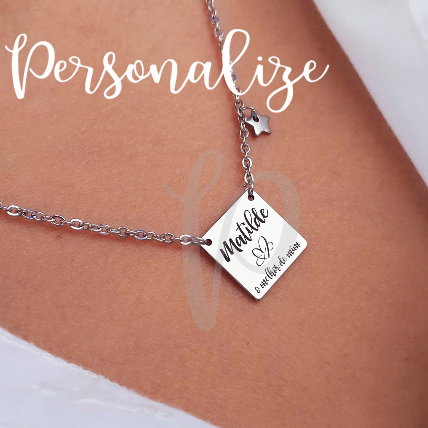 Fico aço inox com medalha quadrada " o melhor de mim" Personalize