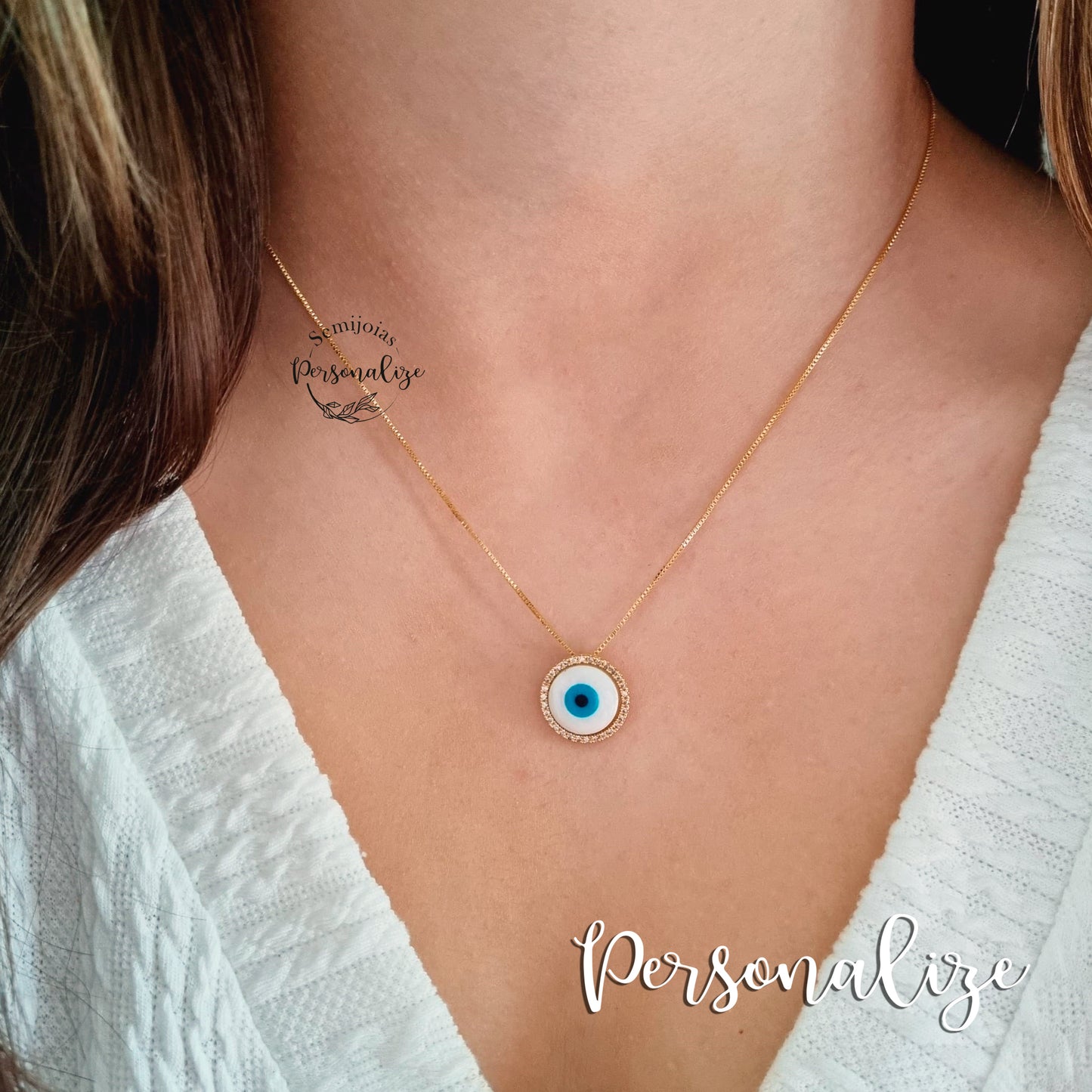 Fio semijoia redondo olho turco com zircónias