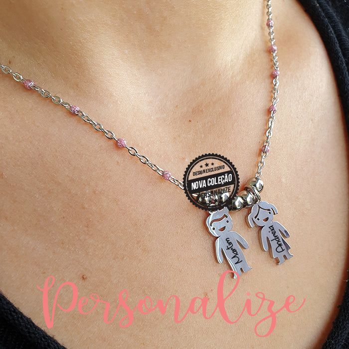 Fio aço inox com pendentes menina/menino Personalize