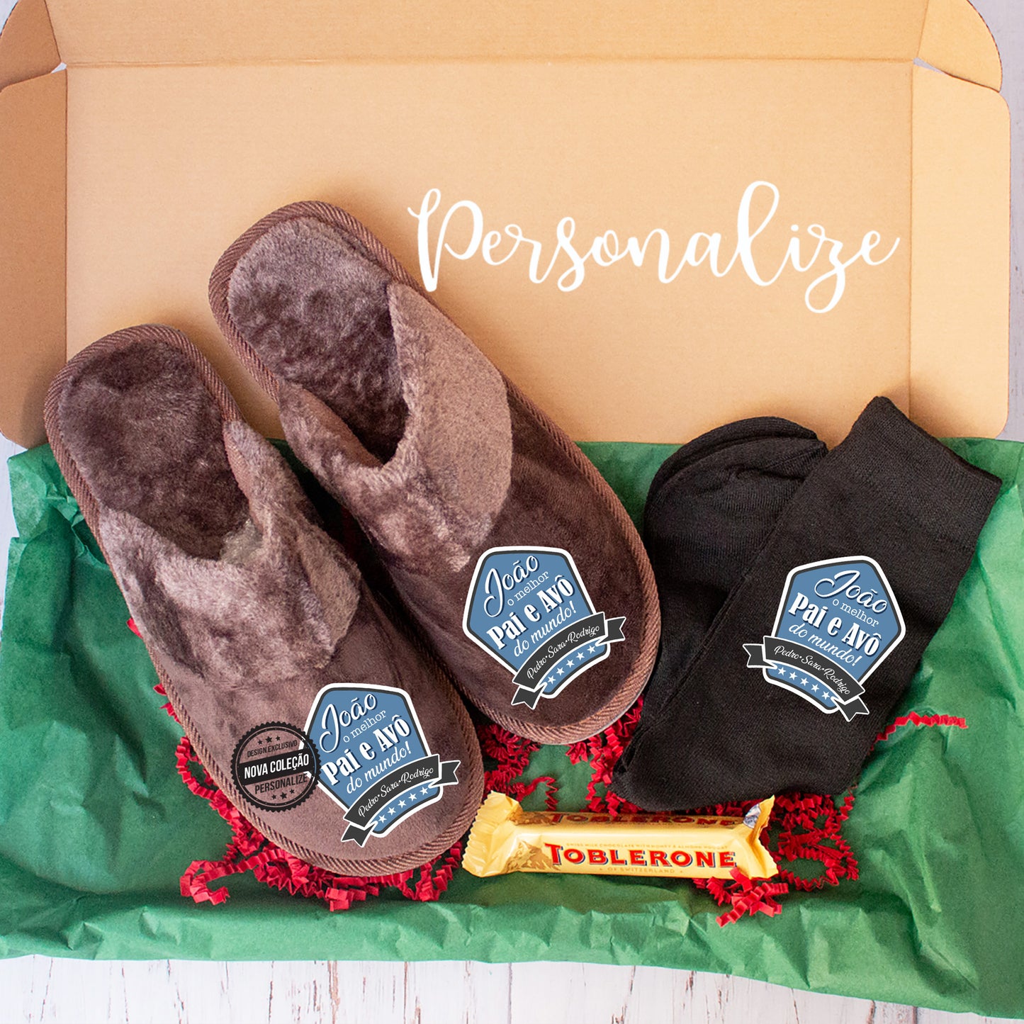 Kit chinelo e meias " Pai / Avô "