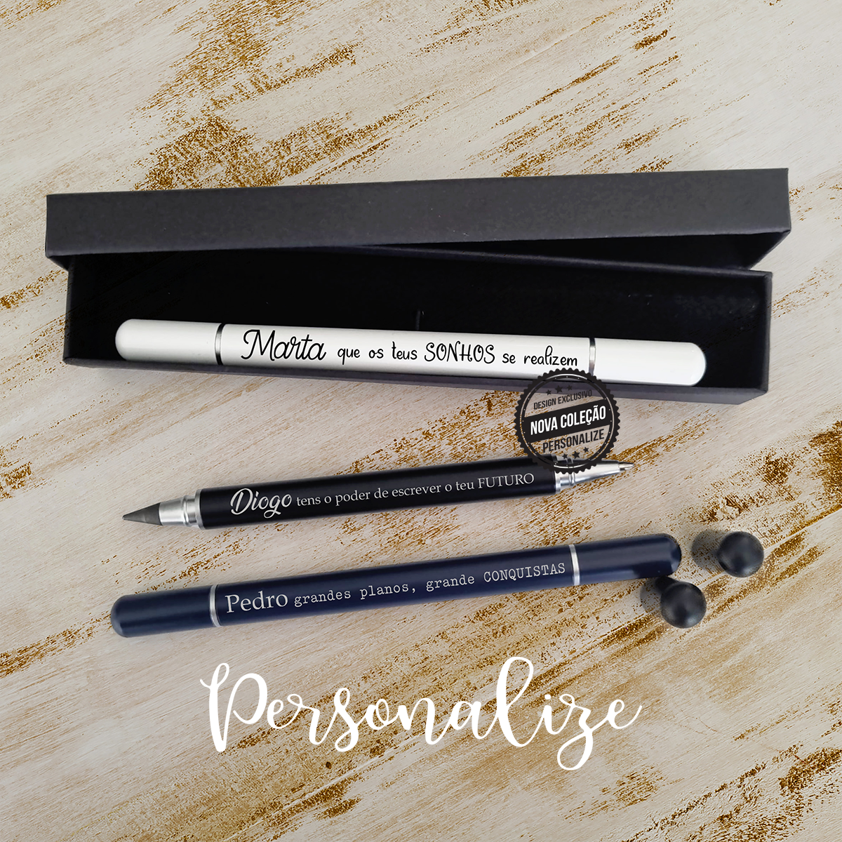 Lápis/caneta infinito com caixa