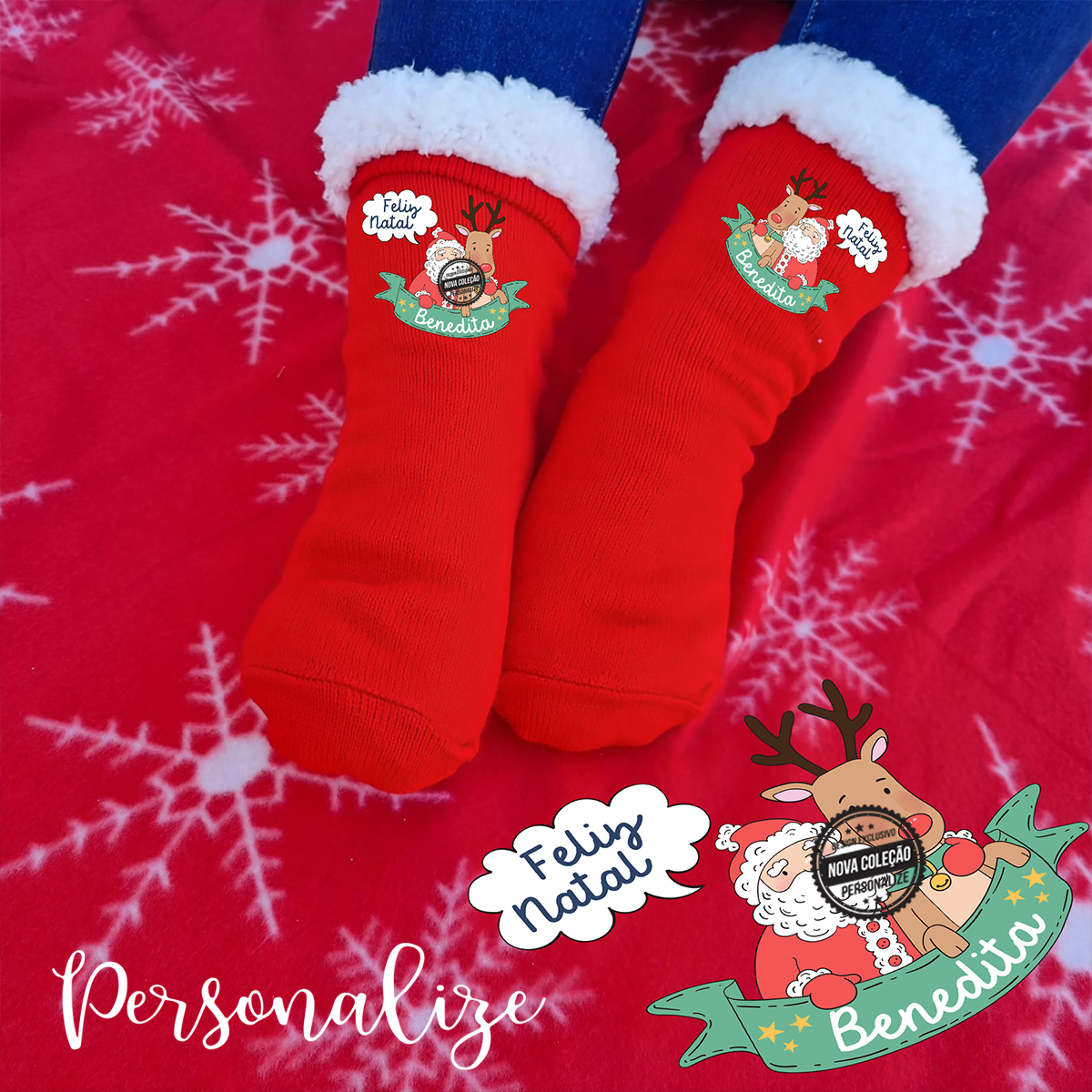 Conjunto manta e/ ou meias "Feliz Natal"