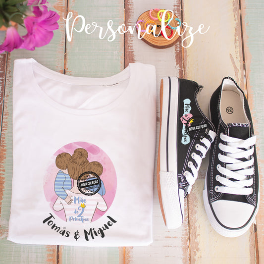 T-shirt 100% algodão e/ou ténis de tecido pretos "Mãe de dois príncipes"