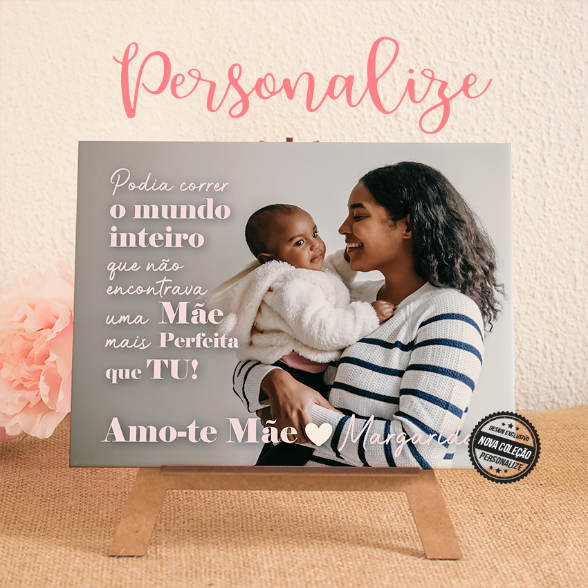 Moldura em azulejo com suporte de madeira " Mãe perfeita"