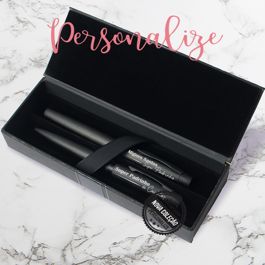 Conjunto caneta esferográfica e caneta rollerball premium "Super Padrinho"