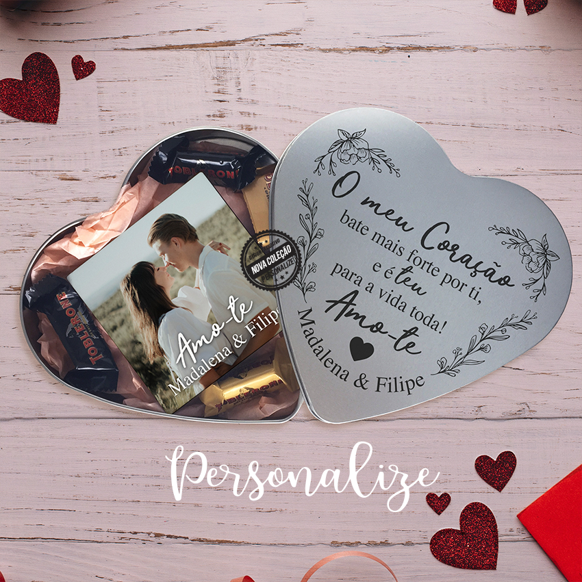 Caixa com íman de madeira "O meu coração bate mais forte por ti"