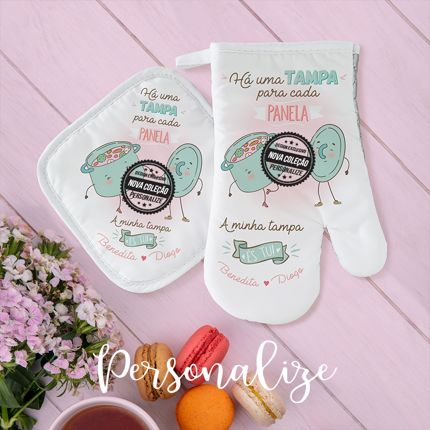 Conjunto de cozinha pega e Luva "A minha tampa és tu"