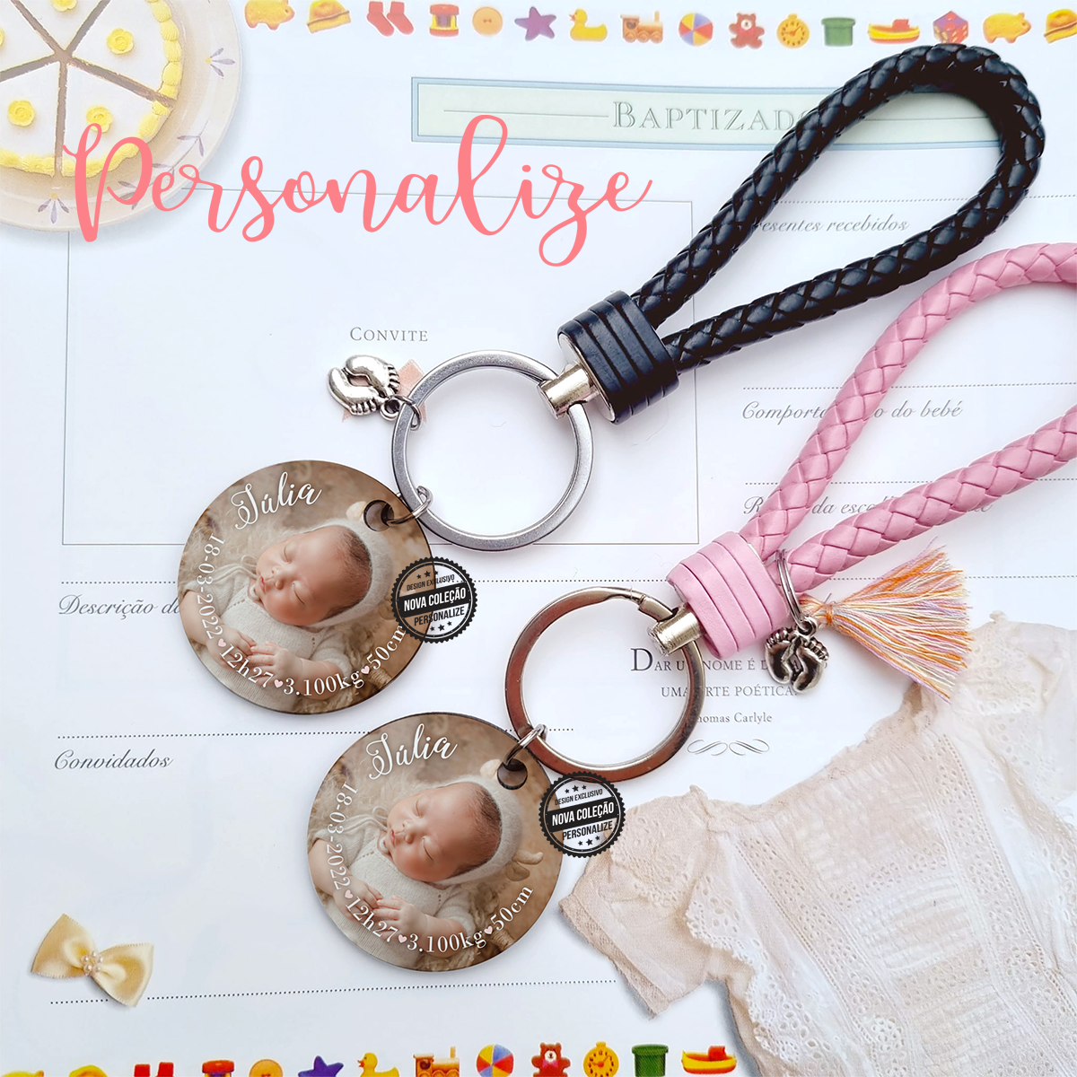 Com tantos bebés a caminho achamos esta novidade super gira para uma recente mamã ou papá! Personalize com a fotografia e dados que desejar. Vendido em conjunto ou separado.