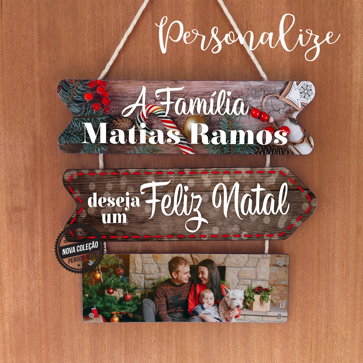 Quadro triplo família "Feliz Natal"