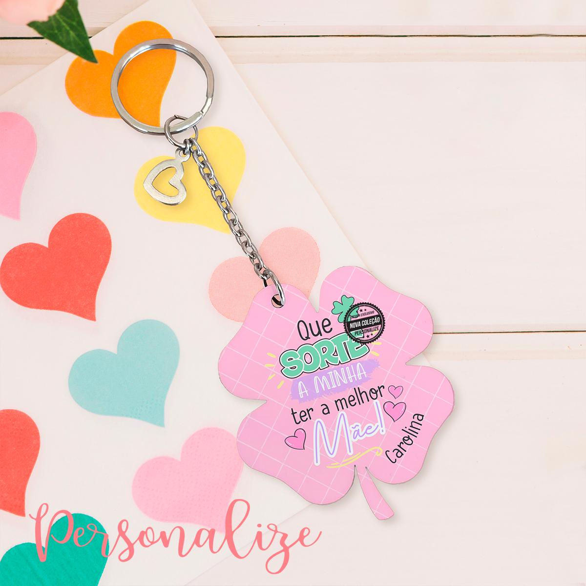 Porta chaves trevo "Sorte a minha..."