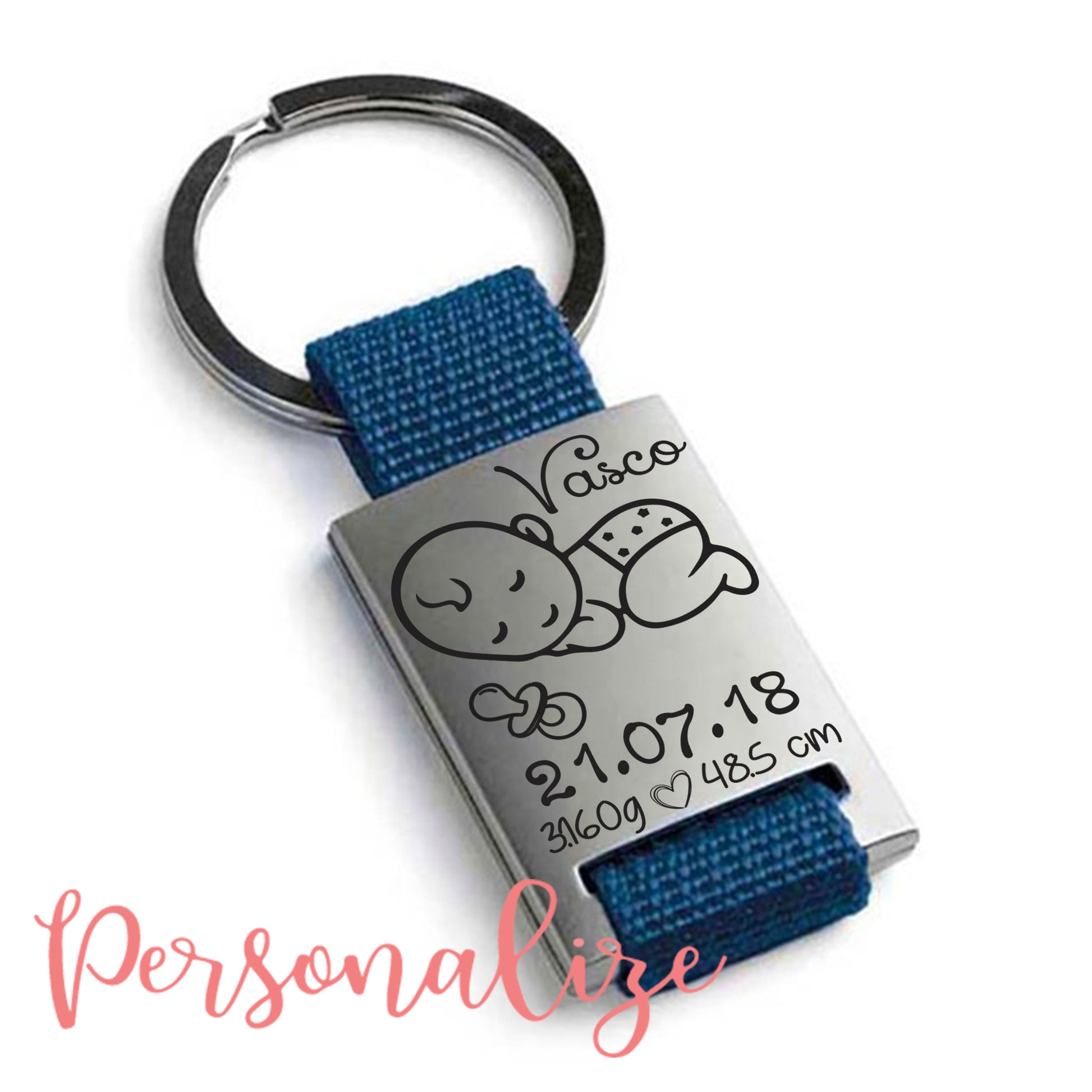 Porta-chaves com dados de nascimento Personalize