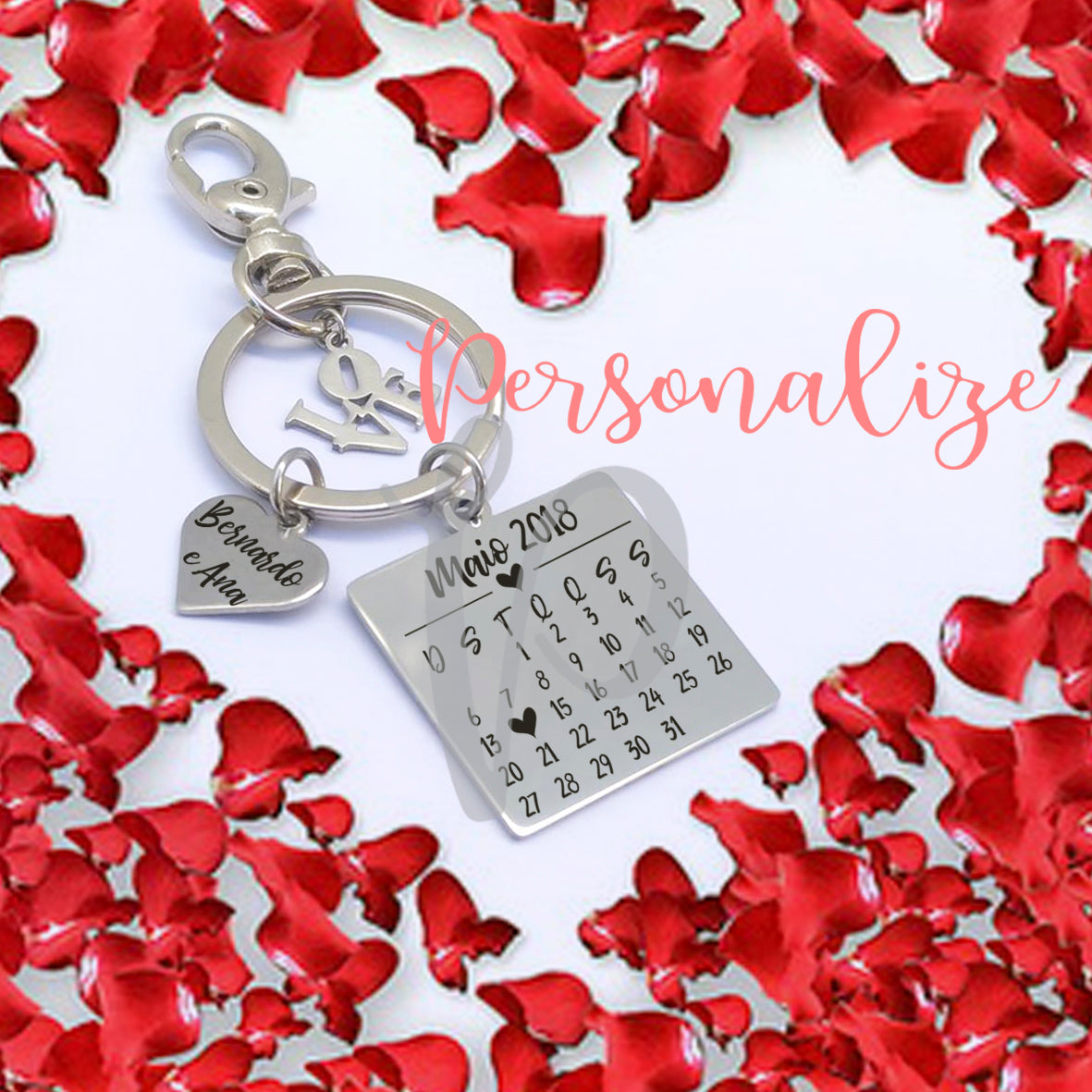 Porta chaves aço inoxidável com calendário Personalize