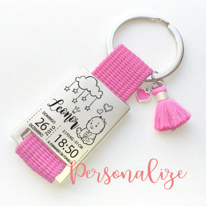 Porta-chaves com dados de nascimento Personalize