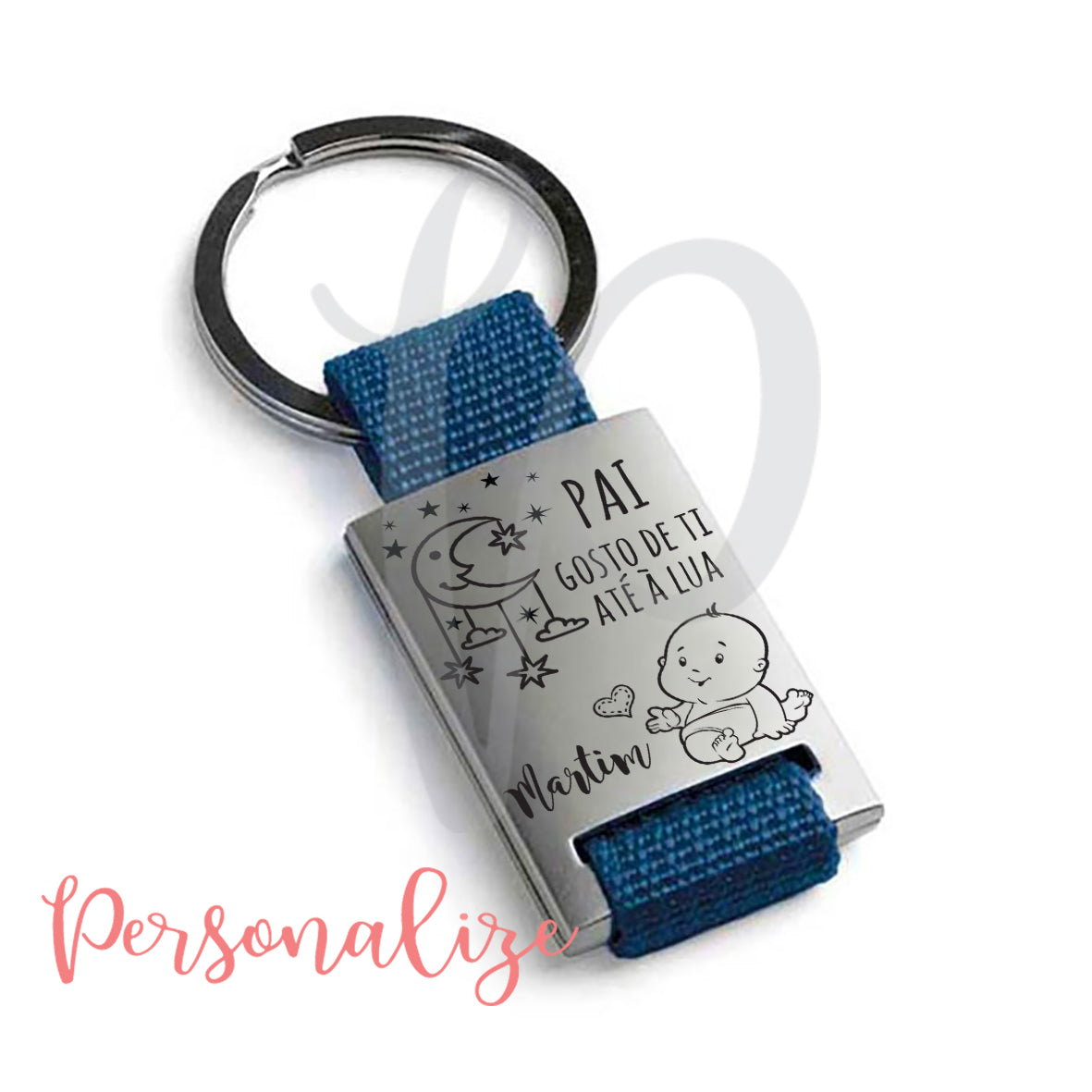 Porta-chaves " Pai gosto de ti até à lua" Personalize