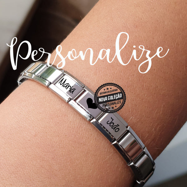 Pulseira com nomes e /ou símbolos em aço inoxidável