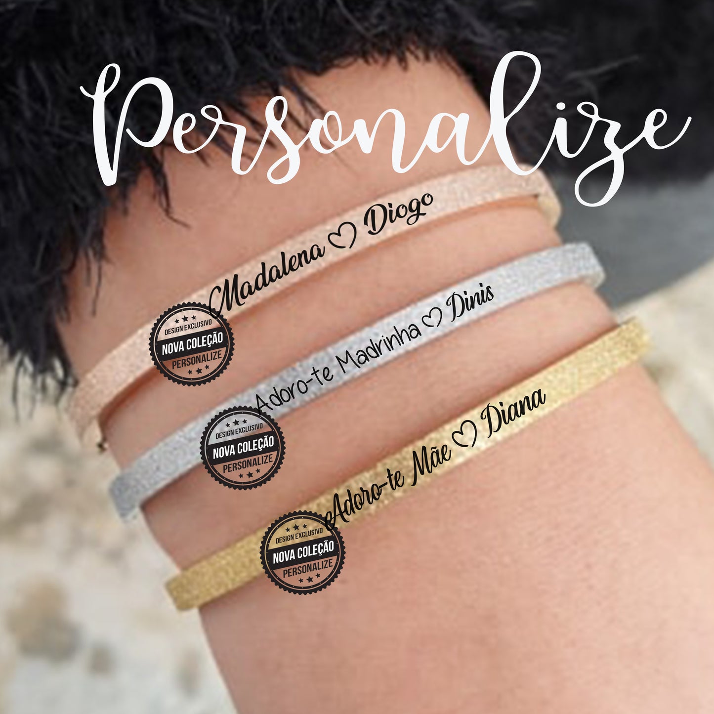 Pulseira escrava brilhante " Adoro-te mãe / madrinha ou nomes"