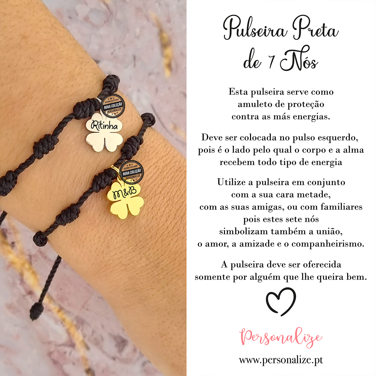 Pulseira preta 7 nós