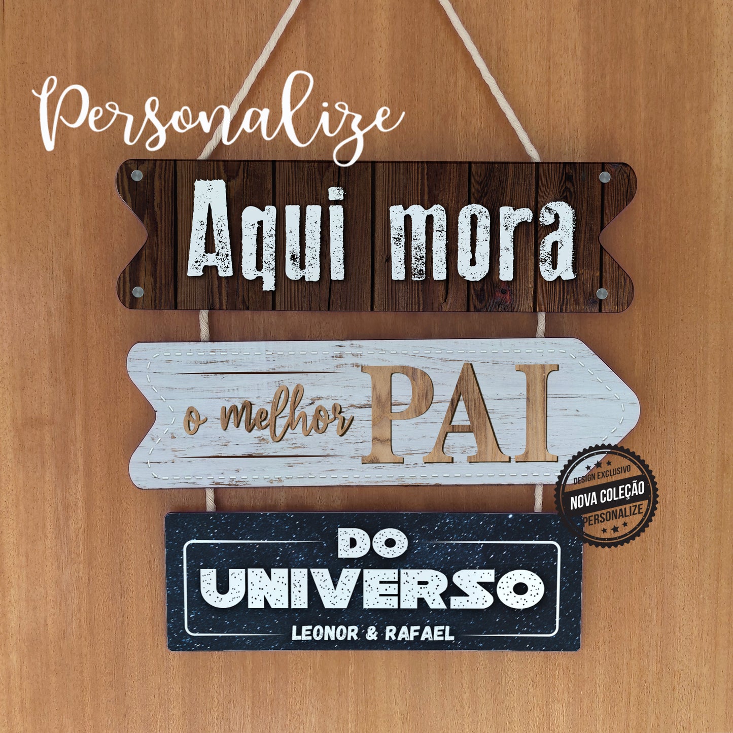 Quadro triplo " Aqui mora o melhor pai do mundo "
