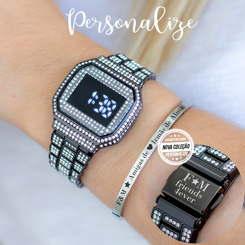 Relógio digital Shine e/ ou pulseira escrava "Friends forever"