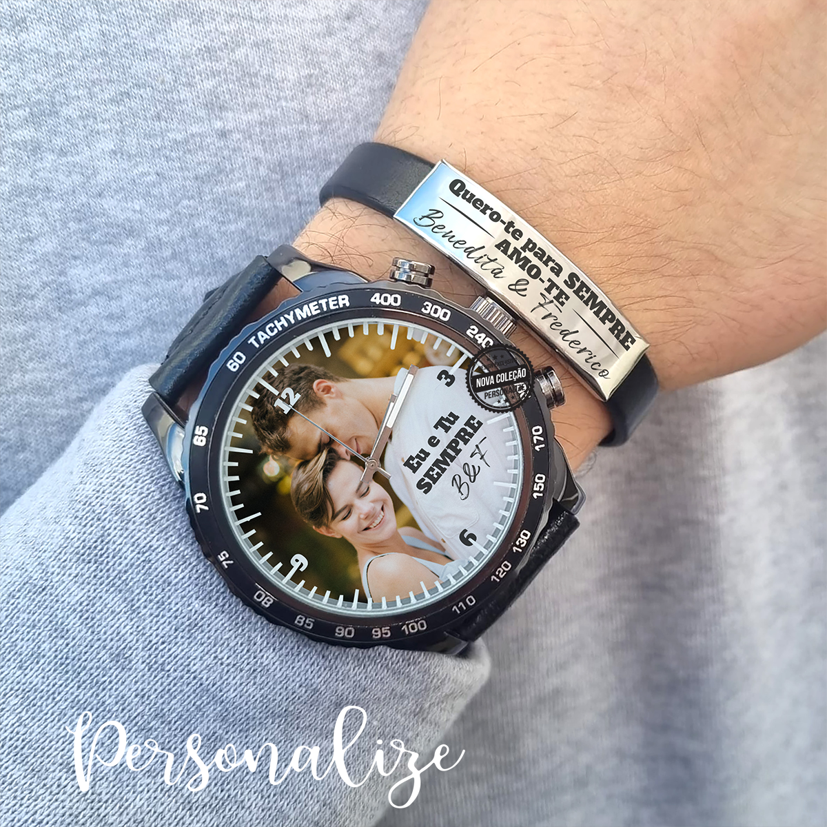 Uma novidade super especial para o dia dos namorados! Novo modelo de relógio com fotografia. Escolha a sua fotografia preferida faça o seu conjunto com a pulseira de cabedal e personalize como desejar. Vendido em conjunto ou separadamente. Conjunto com caixa incluída. Pulseira feita por medida .