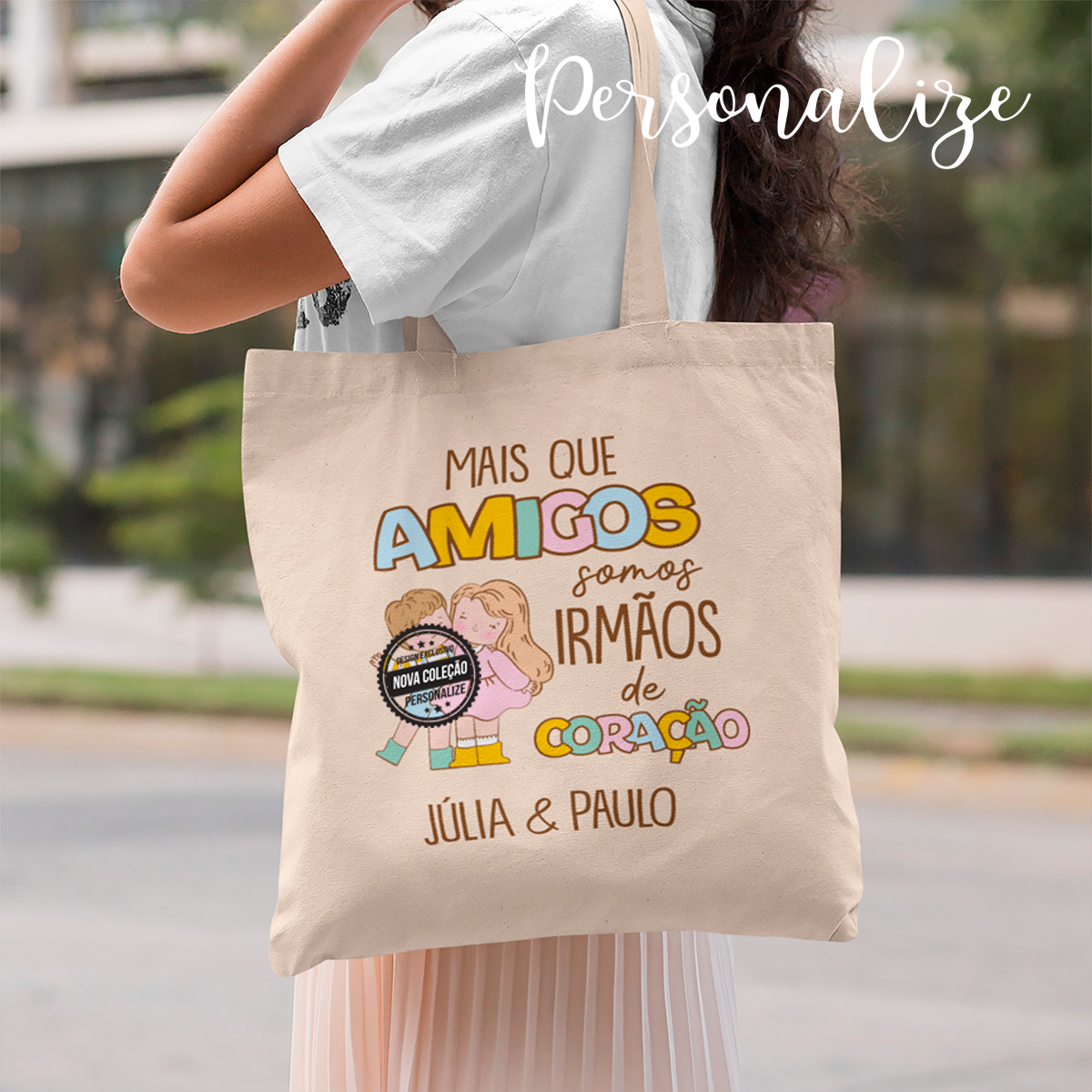 Novidade! Encontre connosco os presentes mais originais e personalizados por si! Saco em pano cru dedicada aos amigos inseparáveis uma sugestão super gira. REF: AMI2017 Material saco de pano cru.