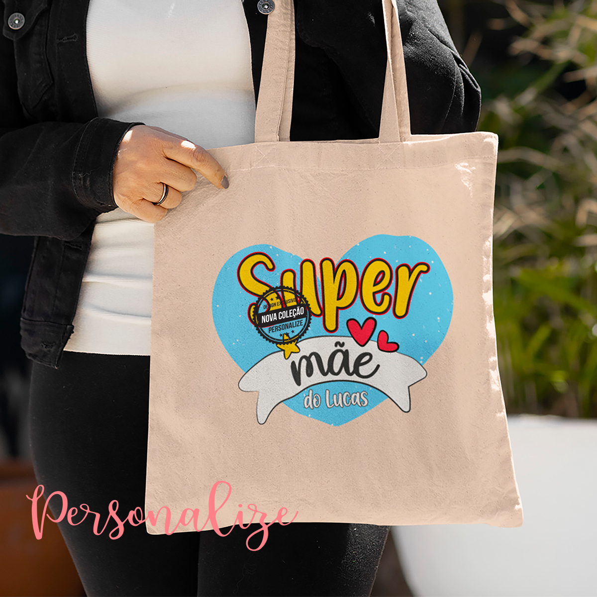 Saco de pano crú "Super mãe"