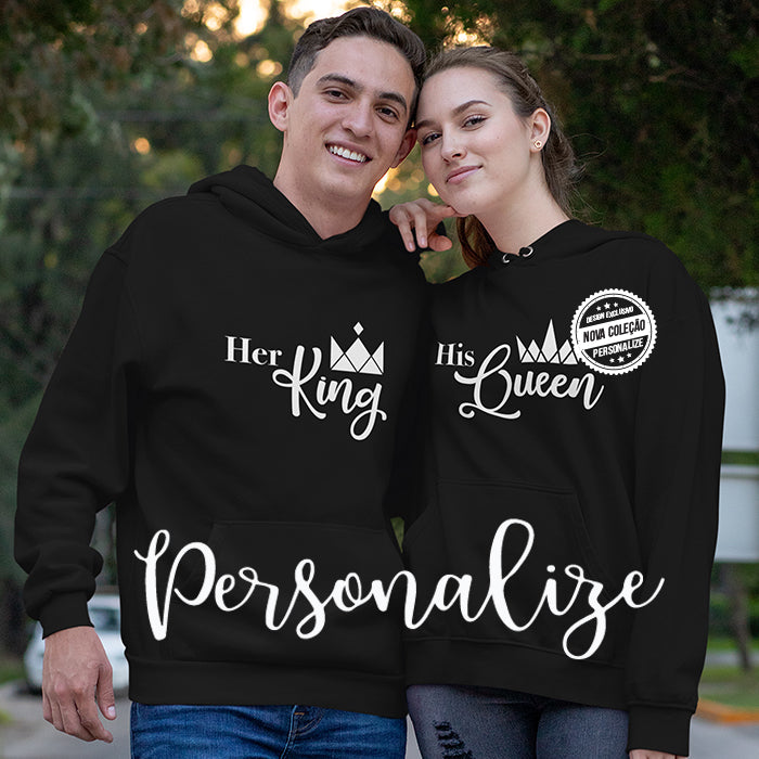 Sweatshirt com capuz King e Queen conjunto namorados - Personalizei