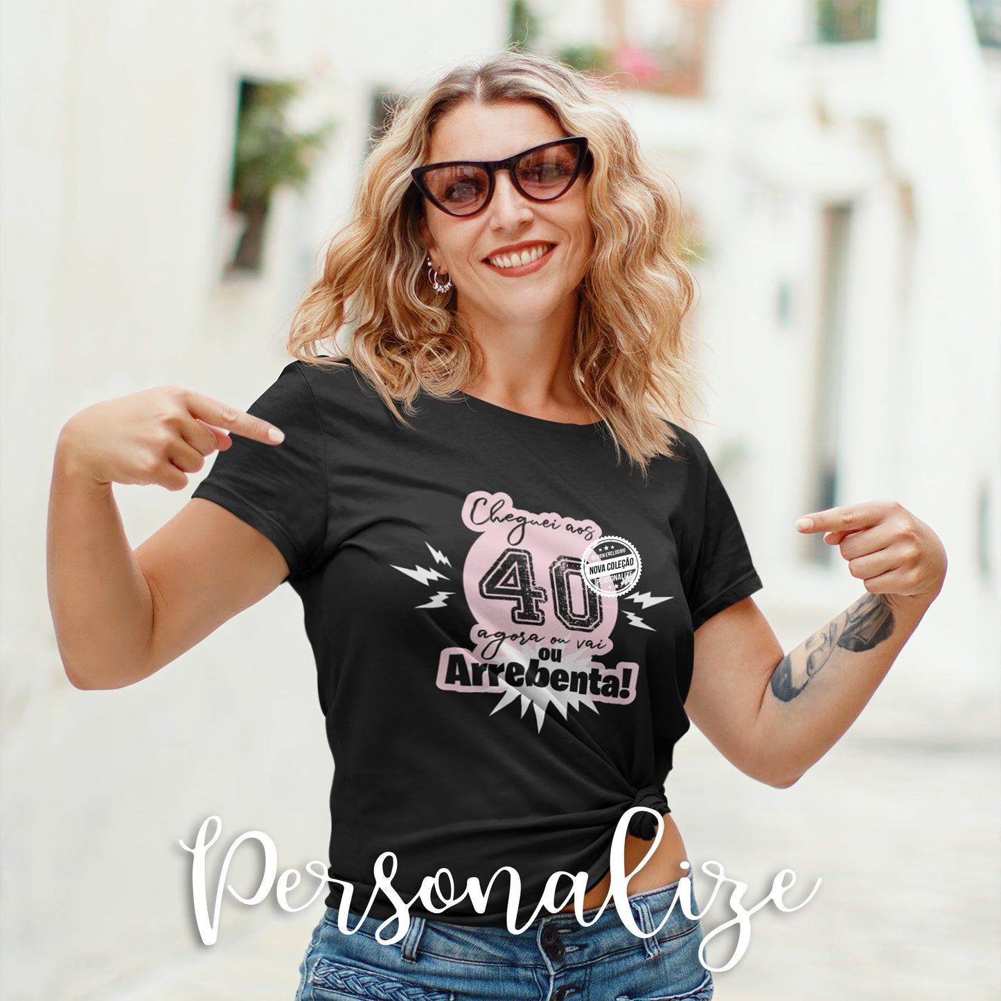 T-shirt 100% algodão "Cheguei aos 40"