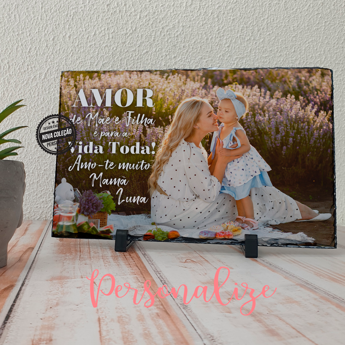 Moldura de xisto XL " Amor de mãe e filha é para a vida toda"