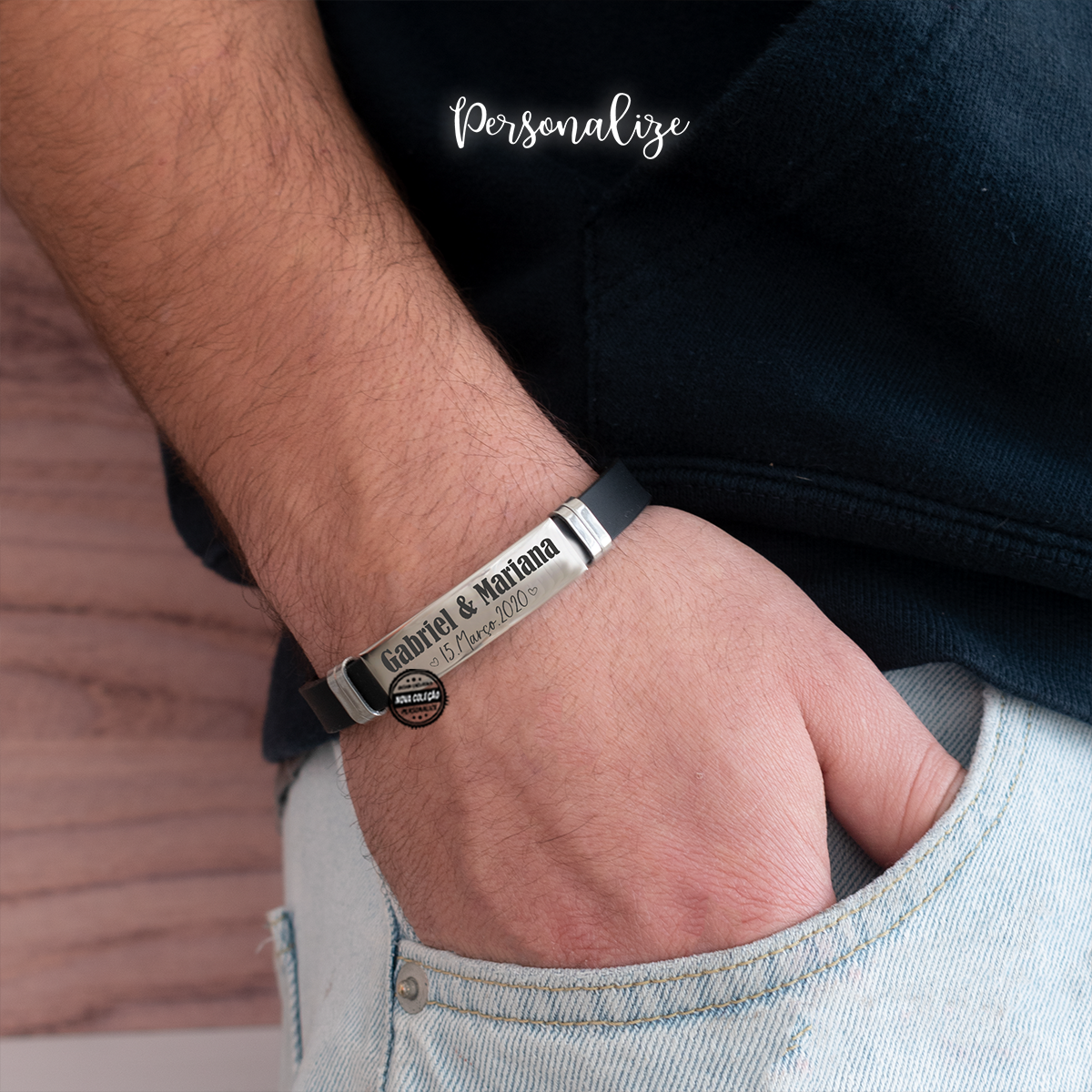 Pulseira de homem "Nomes e data"