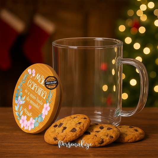 Caneca com tampa bambu " Mãe mais Linda..."