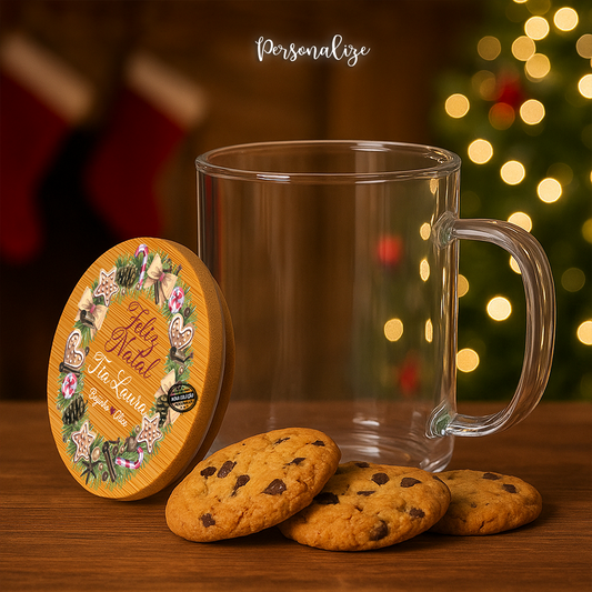 Caneca de vidro com tampa de Natal "Grinalda"