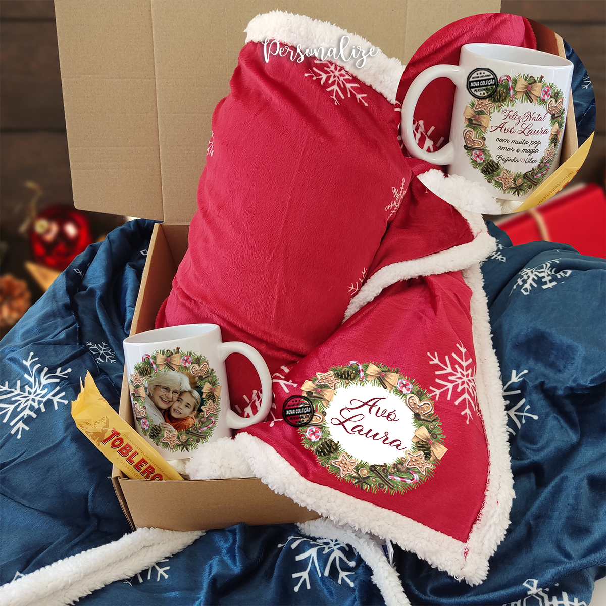 Conjunto manta e caneca "Grinalda"