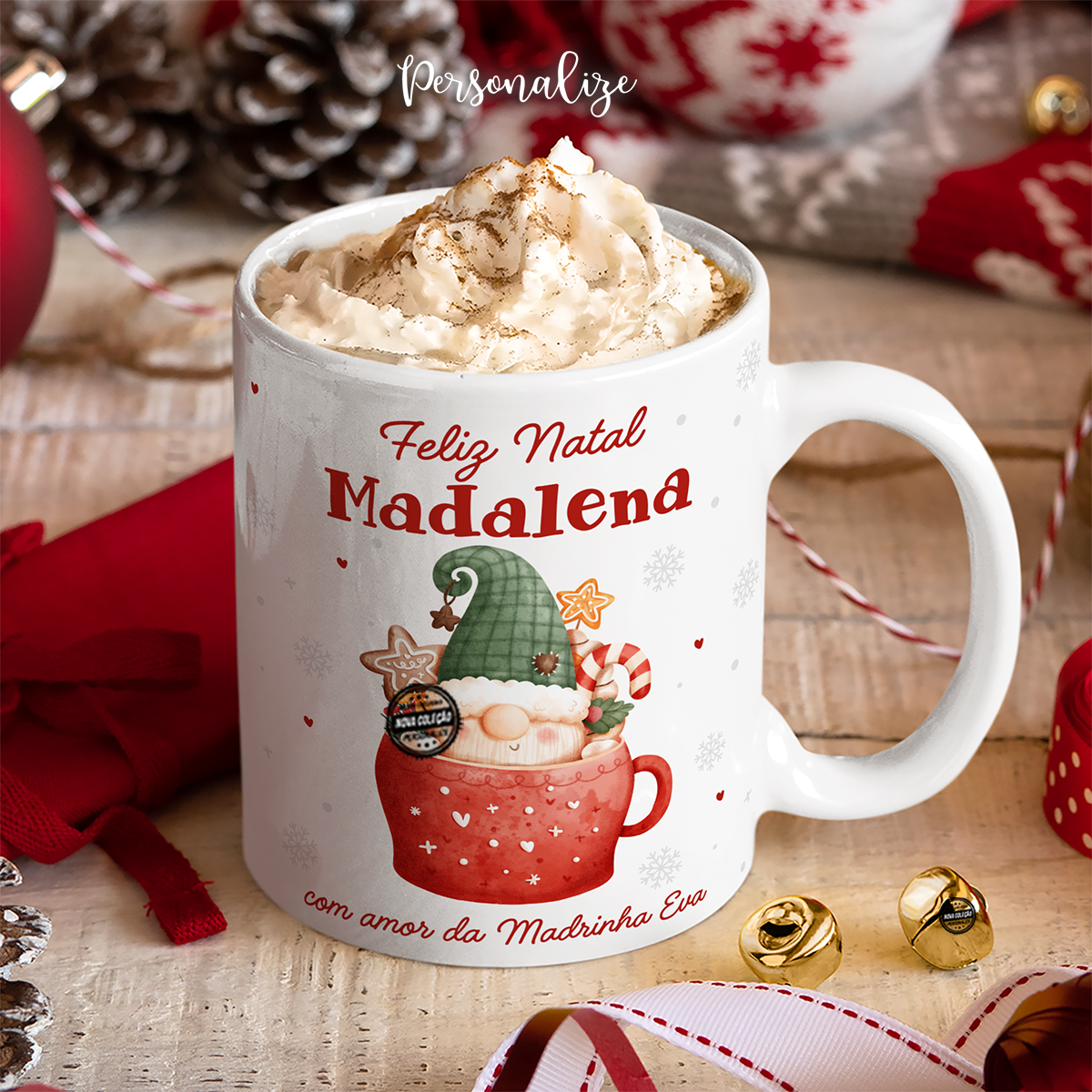 Caneca gnomo "Feliz Natal"