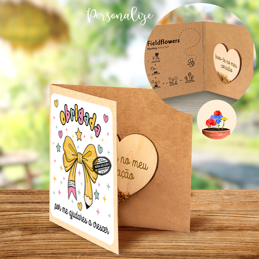 Postal  laço "Coração de sementes"