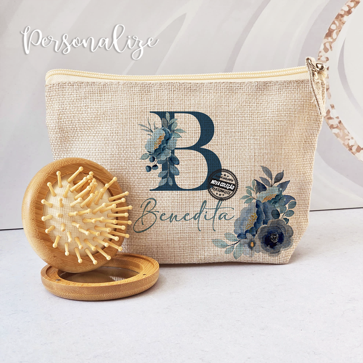 Bolsa floral c/ escova "Inicial"