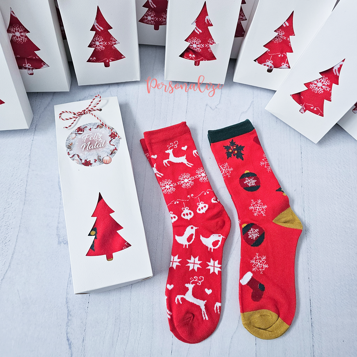 Expresso - Meias fofinha de Natal com caixa "Feliz Natal"