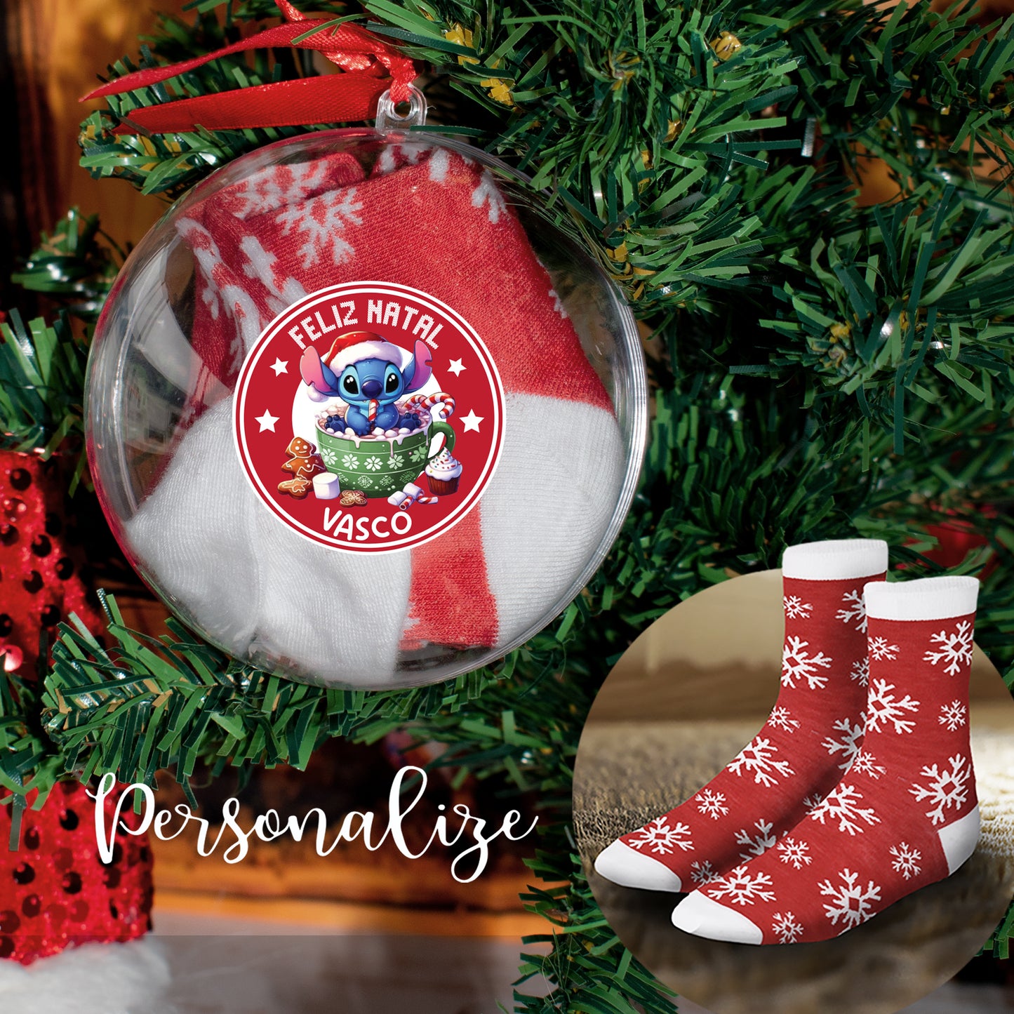 Bola de natal " stitch" com meias