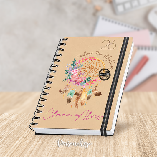 Agenda argolas A5 diária 2026 "Caça sonhos "