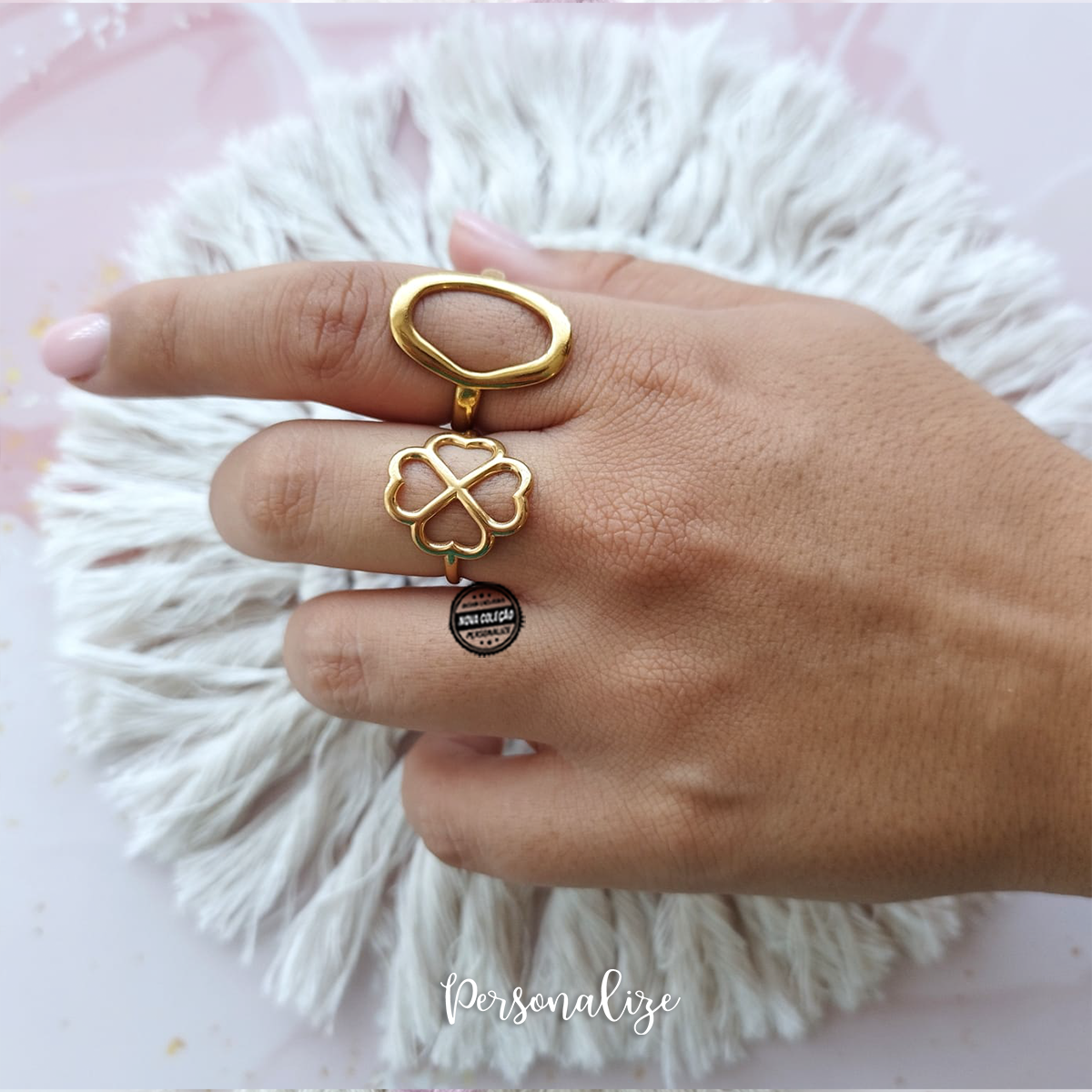 Anel ajustável oval / trevo