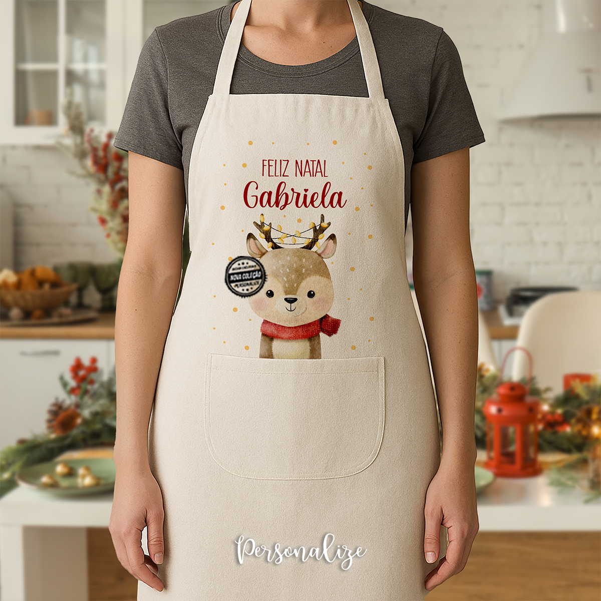 Avental rena "Feliz Natal"