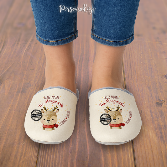 Chinelos de quarto rena "Feliz Natal"