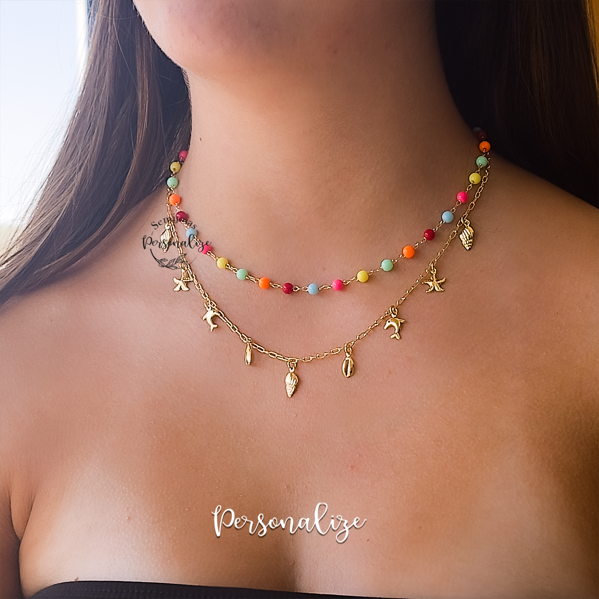 Fio semijoia duplo bolinhas pendentes mar